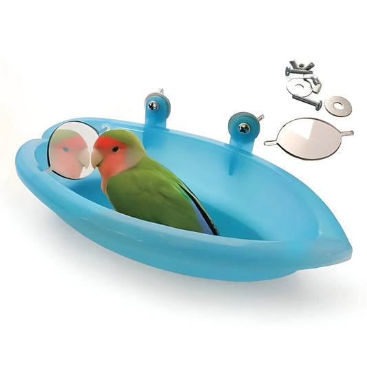Bird Bath Tub Bowl Basin Hanging Birdbath Toy Pet Parrot Budgie Parakeet Cockatiel Cage Water Shower Food Feeder with Mirror Pet Supplies for Lovely Birds