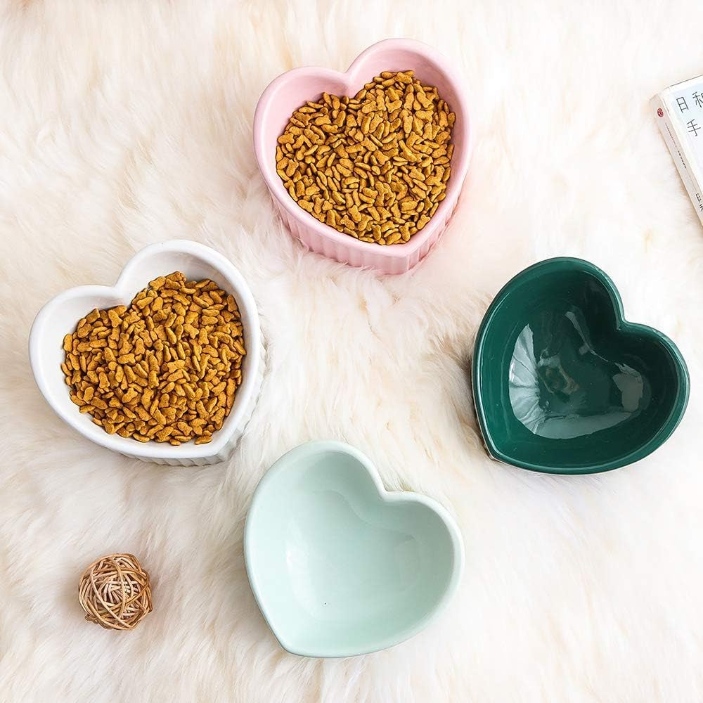 Dark Green Ceramic Raised Cat Bowls, Tilted Elevated Food or Water Bowls, Stress Free, Backflow Prevention, Dishwasher and Microwave Safe, Lead & Cadmium Free