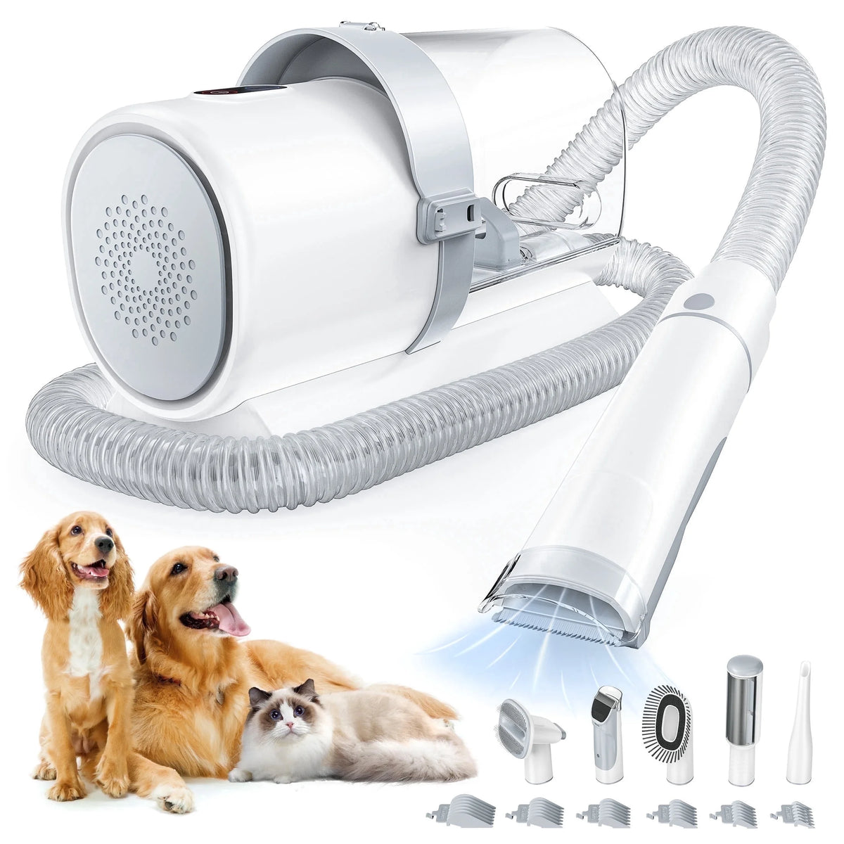 Pet Grooming Kit, 2.5L Pet Hair Grooming Vacuum, 5-In-1 Electric Clippers Cleaning Sets for Dog/Cat/Other Animals, White