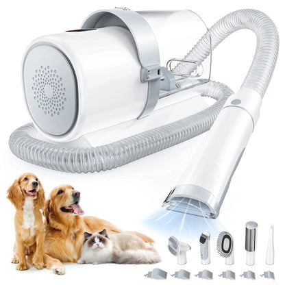 Pet Grooming Kit, 2.5L Pet Hair Grooming Vacuum, 5-In-1 Electric Clippers Cleaning Sets for Dog/Cat/Other Animals, White