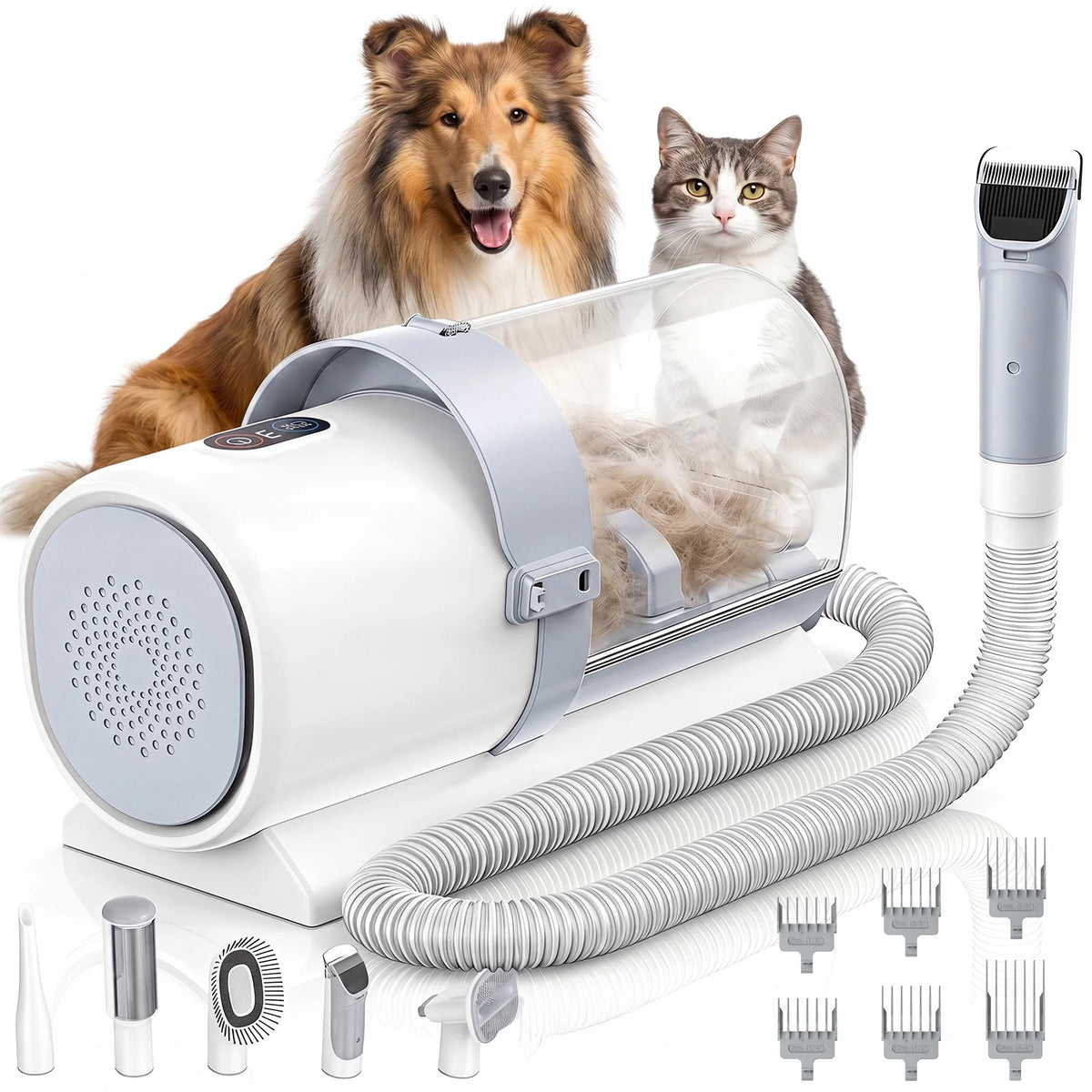 Pet Grooming Kit, 2.5L Pet Hair Grooming Vacuum, 5-In-1 Electric Clippers Cleaning Sets for Dog/Cat/Other Animals, White