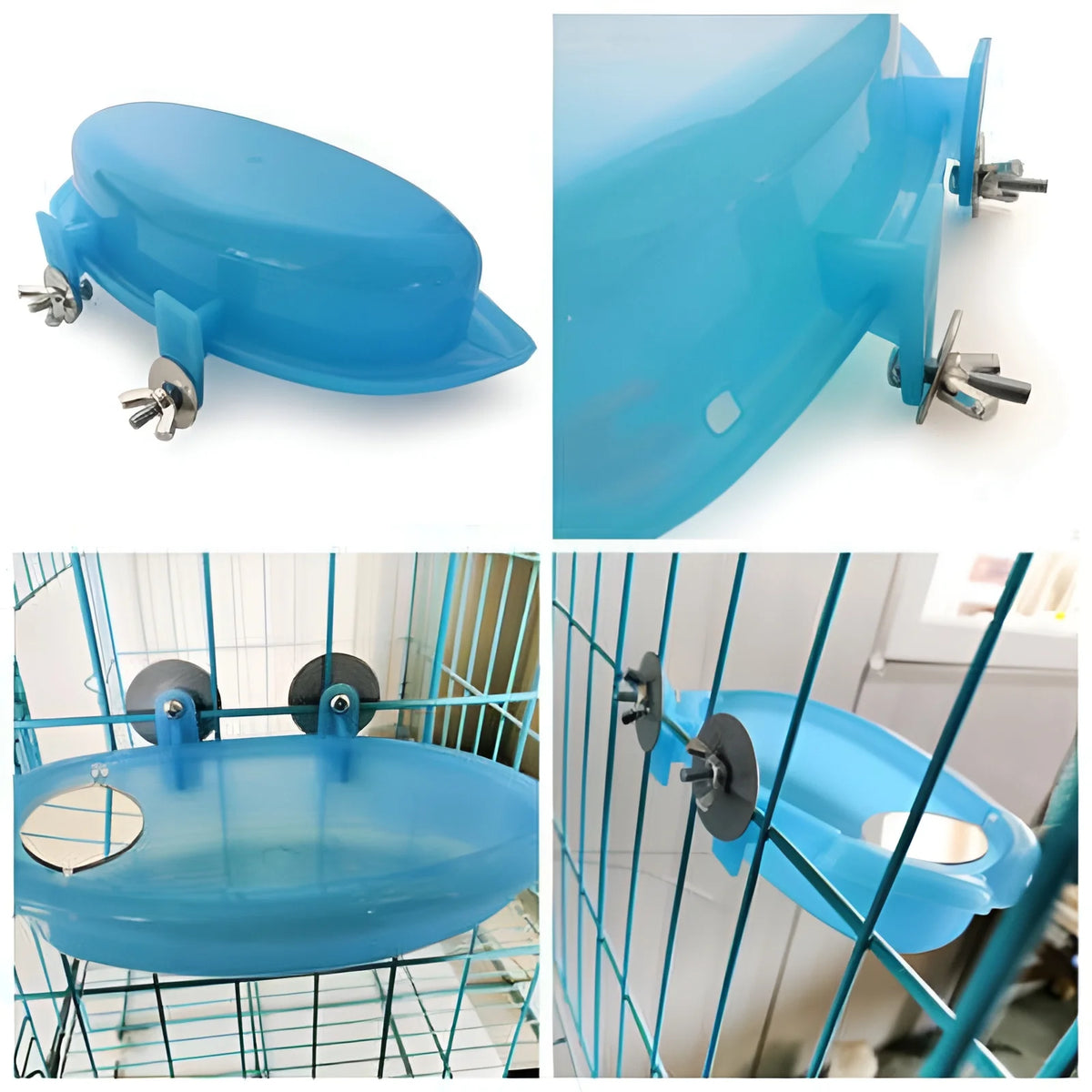 Bird Bath Tub Bowl Basin Hanging Birdbath Toy Pet Parrot Budgie Parakeet Cockatiel Cage Water Shower Food Feeder with Mirror Pet Supplies for Lovely Birds