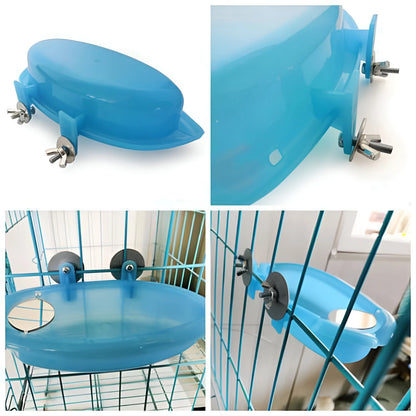 Bird Bath Tub Bowl Basin Hanging Birdbath Toy Pet Parrot Budgie Parakeet Cockatiel Cage Water Shower Food Feeder with Mirror Pet Supplies for Lovely Birds