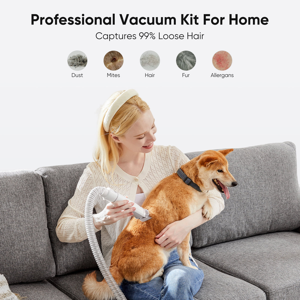 Pet Grooming Kit, 2.5L Pet Hair Grooming Vacuum, 5-In-1 Electric Clippers Cleaning Sets for Dog/Cat/Other Animals, White
