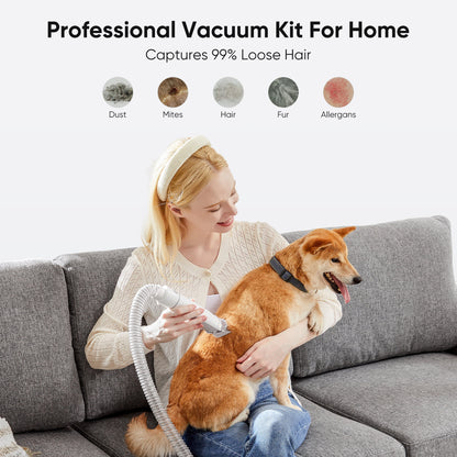 Pet Grooming Kit, 2.5L Pet Hair Grooming Vacuum, 5-In-1 Electric Clippers Cleaning Sets for Dog/Cat/Other Animals, White